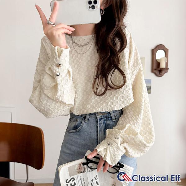 【 クラシカルエルフ classical elf 】 トップス カットソー 長袖 レディース きれいめ フクレジャガード プルオーバー リラックス こな ジャガード