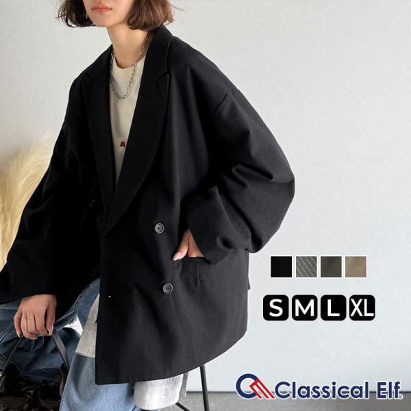 【 クラシカルエルフ classical elf 】アウター ジャケット レディース 袖 タック ダブル ボタン テーラード JK 長袖 羽織り 着回し ロングシーズン