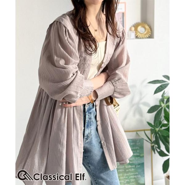 【 クラシカルエルフ classical elf 】 レディース シャツ ブラウス 長袖 トップス シアーワッシャー 素材 前後２WAY ウエストシャーリング チュニック