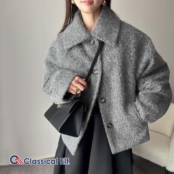 【 クラシカルエルフ classical elf 】ジャケット レディース 秋 アウター コート リングシャギー ショート丈 コクーンシルエット ふんわり