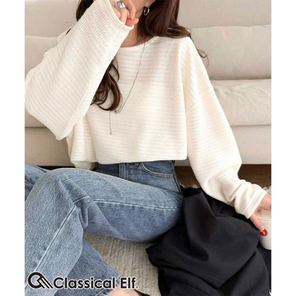 【 クラシカルエルフ classical elf 】トップス 春 レディース 長袖  Tシャツ レーシー ジャガード ドルマン プルオーバー 長袖 透け感 大きいサイズ
