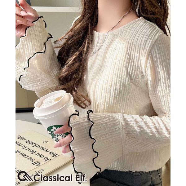 軽やかに揺れる袖フリルが華やかさをプラス♪楊柳ベルスリーブプルオーバー Classical Elf クラシカルエルフ ce1260628