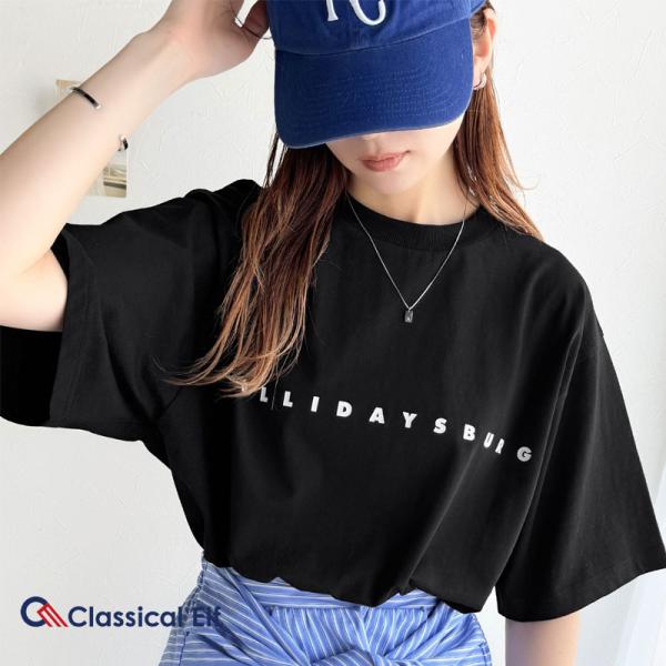 トップス Tシャツ/カットソー レディース シルケット風 ロゴTシャツ シンプル ロゴ厚盛プリント シンプル 上品 カジュアル 綿100％ デイリーユース