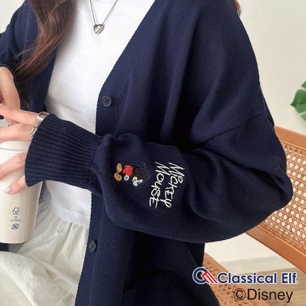 【 クラシカルエルフ classical elf 】 カーディガン レディース 春夏 トップス ディズニー 袖刺繍 大人プレッピー 遊び心 カジュアル Vネック