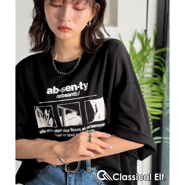 【 クラシカルエルフ classical elf 】 tシャツ レディース 半袖 トップス カットソー フォトグラフィック オーバーサイズ モノクロ フォトプリント