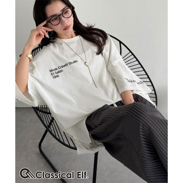 【 クラシカルエルフ classical elf 】【ひんやり 接触冷感 吸水速乾】トップス カットソー レディース Tシャツ オーバーシルエット フロッキーロゴ付