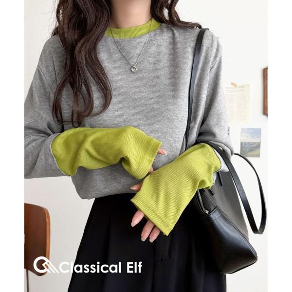 指穴（サムホール）付き袖配色切り替えテレコプルオーバー Classical Elf クラシカルエルフ ce1330082