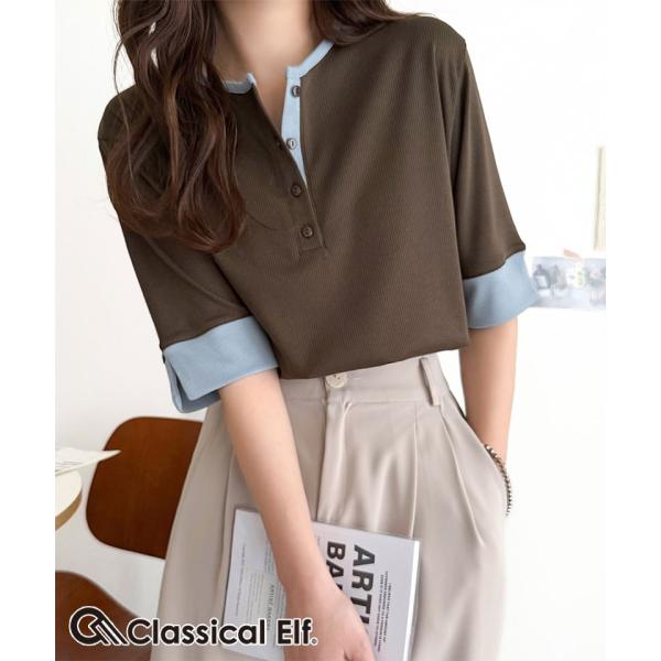 【 クラシカルエルフ classical elf 】 Tシャツ レディース 半袖 カットソー ヘンリーネック テレコ素材