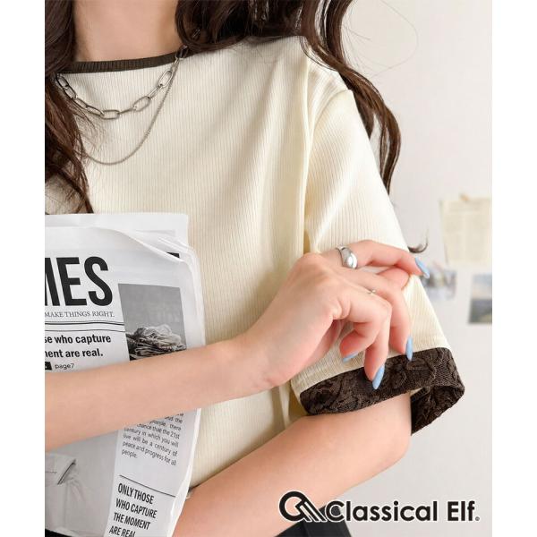 ふくれジャガード×リブの大人可愛いハーフスリーブトップス Classical Elf クラシカルエルフ ce1330109