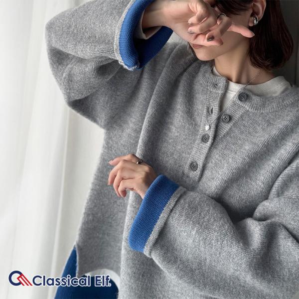 【 クラシカルエルフ classical elf 】ニット レディース 長袖 トップス プルオーバー クルーネック ダブルフェイス こなれ感 華奢見え ゆったり
