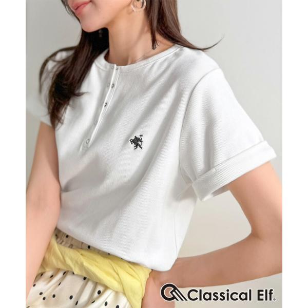 すっきり華奢魅せ。袖ロールアップ胸刺繍入りヘンリーネックリブTシャツ (半袖) Classical Elf クラシカルエルフ ce1410009