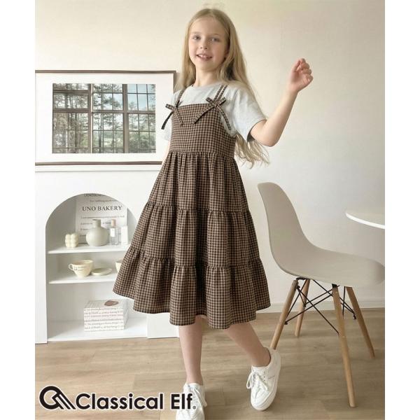 【キッズ】親子リンクコーデ可能◎サッカー素材リボンデザインキャミワンピ Classical Elf クラシカルエルフ ck1010442