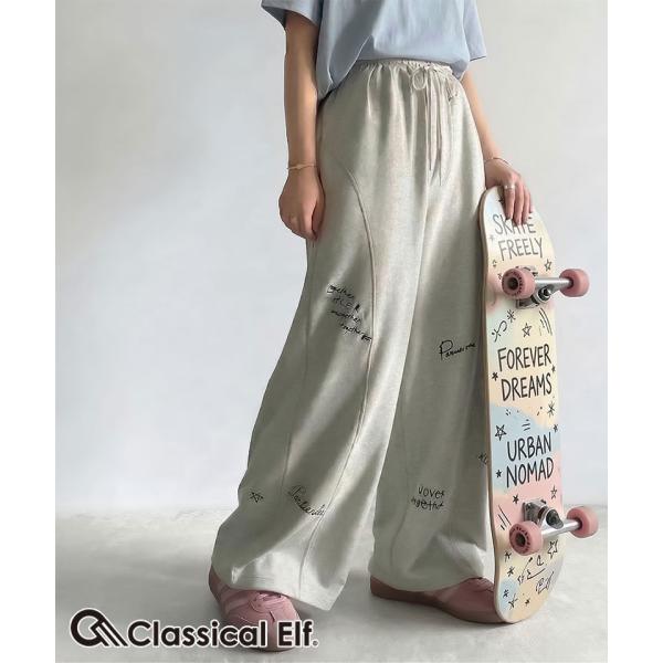 【キッズ】親子リンクコーデ可能◎ランダム刺繍裏毛スウェットワイドパンツ Classical Elf クラシカルエルフ ck1260423