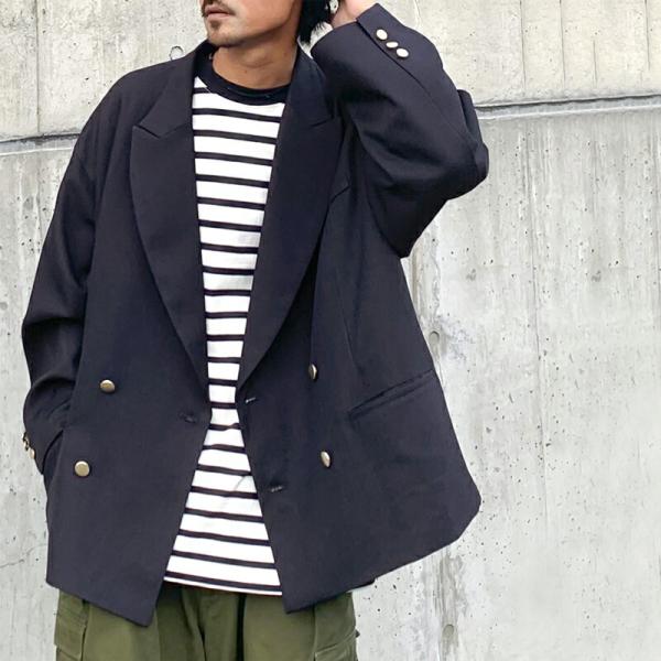 アウター ジャケット メンズ ダブル テーラード ブレスト JK サイドスリット 男女兼用 ユニセックス レディース ヘリンボーン 生地 ゆったり