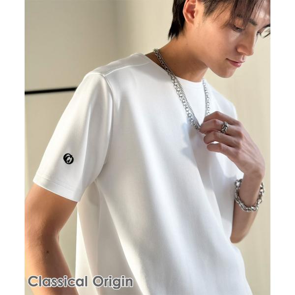 【Classical Origin】 【接触冷感機能付き】 tシャツ メンズ 半袖 トップス 肩切り替え 袖刺繍 ショート丈 ダンボール素材 Tee 大きいサイズ 春 夏