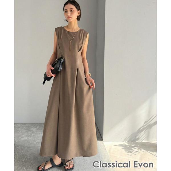 【Classical Evon】 ワンピース レディース 春 ウエストタック ノースリーブ ワンピ すっきり 高見え