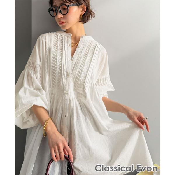 【Classical Evon】ブラウス 長袖 レディース きれいめ トップス 変形ピンタック チュニック ナチュラル