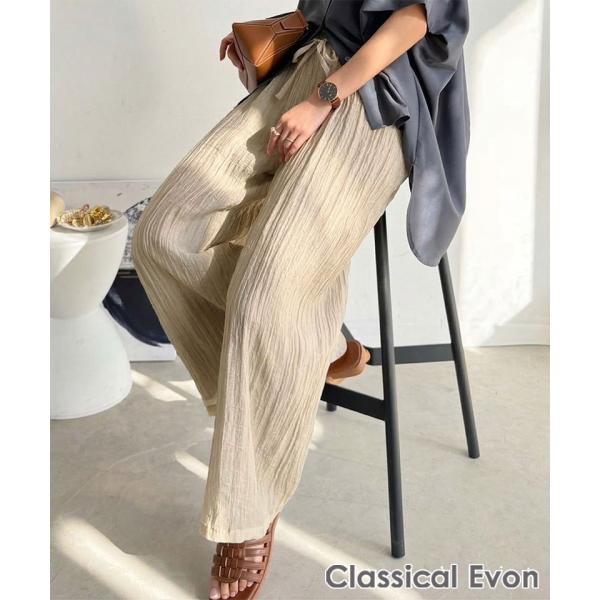 【Classical Evon】 イージーパンツ レディース 大きいサイズ ボトムス パンツ 清涼感 透け感 シアー 楊柳 セットアップ可能 大きいサイズ 春 夏