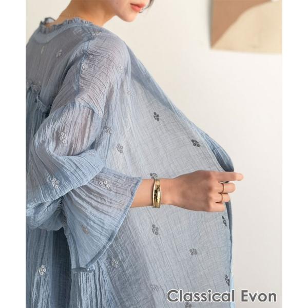 【Classical Evon】前後2wayシアー楊柳小花柄刺繍フリルブラウス Classical Evon クラシカルエルフ ev1240129