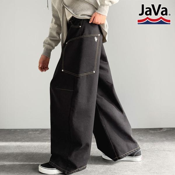《java ジャバコラボ》 ゆったり デニムパンツ メンズ ワイド ボトムス パンツ カーブパンツ デニム バルーンパンツ トレンド感 カジュアル 10.5ozデニム
