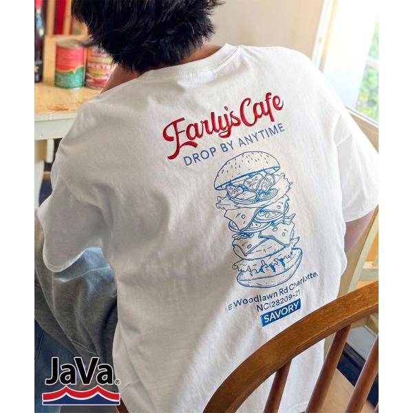 《java ジャバコラボ》 tシャツ メンズ 半袖 トップス 刺繍 プリント ハンバーガー クラシック