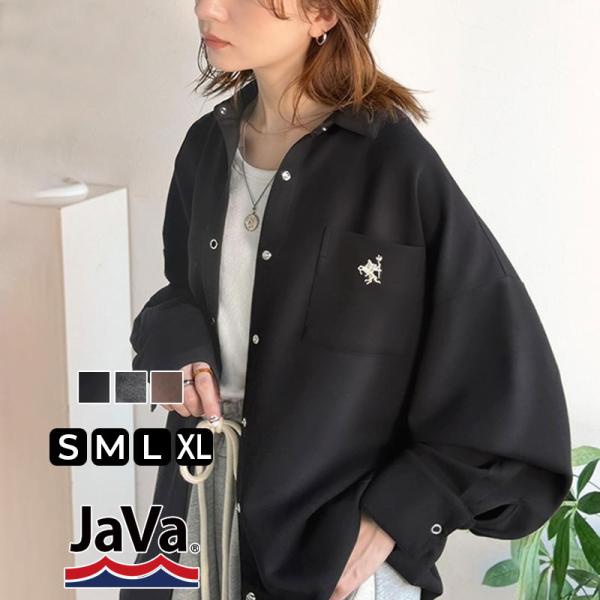 《java ジャバコラボ》 シャツ レディース カジュアル トップス ゆったり 胸元刺繍 ダンボール 素材 シャツジャケット 羽織り 大きいサイズ 春 夏