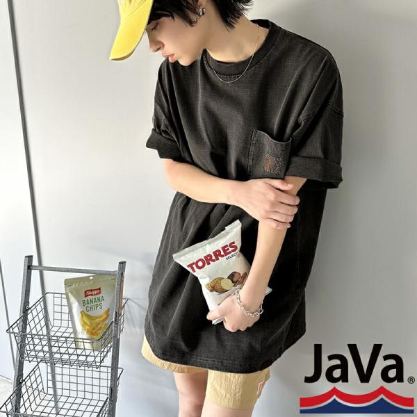 《java ジャバコラボ》 トップス Tシャツ レディース 古着風 ストリート 綿100% ヘヴィーウエイト 胸ポケ ピグメント加工 男女兼用
