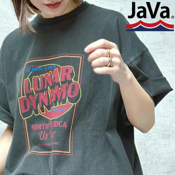 《java ジャバコラボ》 トップス Tシャツ レディース 綿100% ピグメント レトロ ヴィンテージ ライク ツアーロゴ 男女兼用 ユニセックス