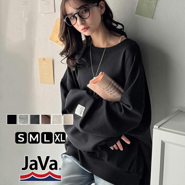 《java ジャバコラボ》 スウェット レディース トップス 裏起毛 ワイド ネック ビックスウェット タグ付き 長袖 大きいサイズ 秋 冬 2025aw