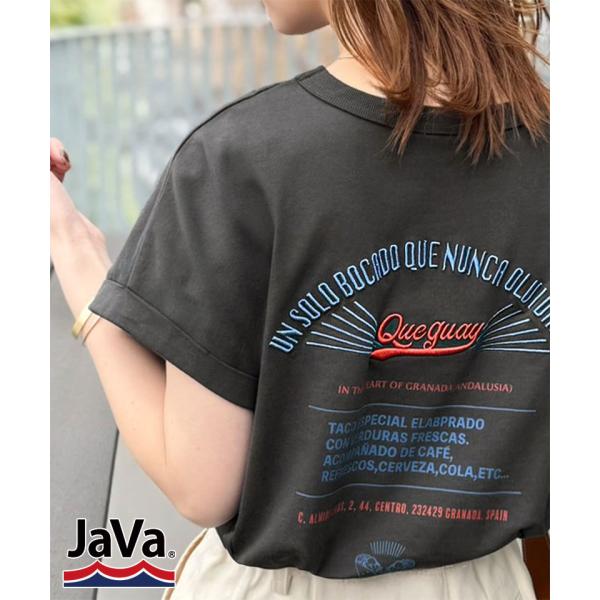 《java ジャバコラボ》 tシャツ レディース 半袖 綿100％ トップス カットソー バック刺繍 フレンチスリーブ