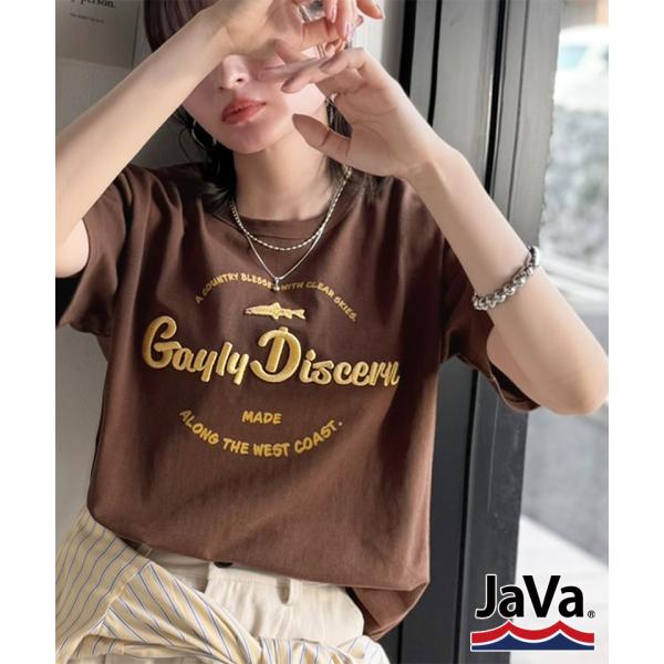 《java ジャバコラボ》 トップス カットソー レディース 刺繍Tシャツ 綿100％ おさかな プリント 遊び心
