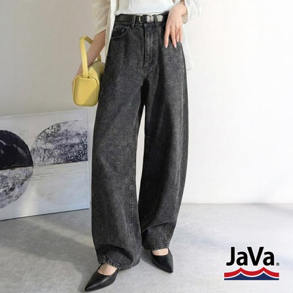 《java ジャバコラボ》 ウエスト ゴム ズボン レディース ボトムス パンツ カーブシルエット 立体感 コットン100％ 男女兼用 ユニセックス メンズ