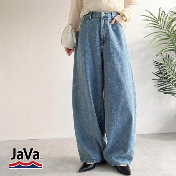 《java ジャバコラボ》 ウエスト ゴム ズボン レディース ボトムス パンツ バルーンデニム おしゃれ 快適 ハイウエスト 美脚 上品 デニムスタイル