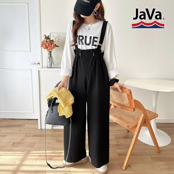 《java ジャバコラボ》 大人 サロペット オールインワン レディース セミワイドシルエット オーバーオール ワークデニム デニムサロペット
