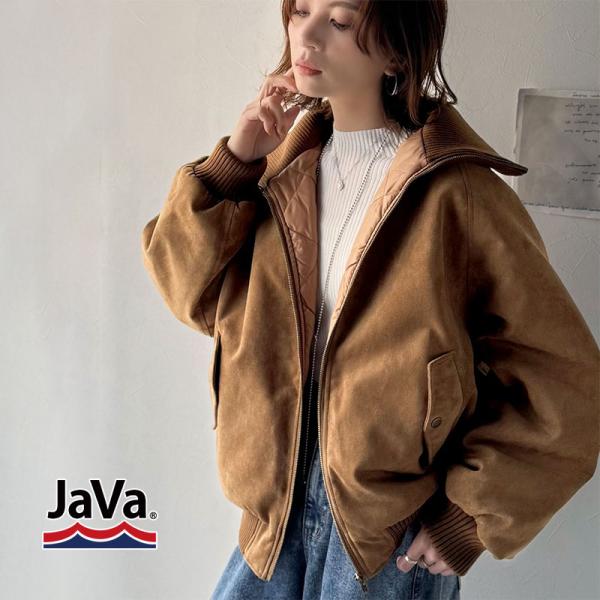《java ジャバコラボ》アウター レディース 秋 コート ブルゾン リブタートル オーバーサイズ スウェードブルゾン カジュアル フェミニン
