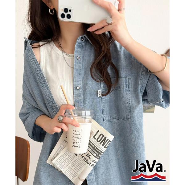 《 java ジャバコラボ 》トップス シャツ レディース 綿 100％ ライトオンス デニム素材 袖 ロールアップ シャツ 半袖 大きいサイズ 春 夏 2026ss