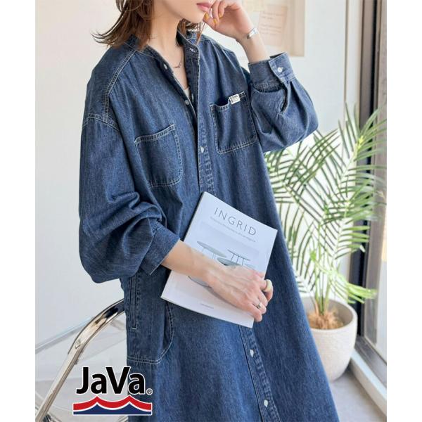 《java ジャバコラボ》 ワンピース レディース 春 シャツワンピース コットン100％ バンドカラー リボン