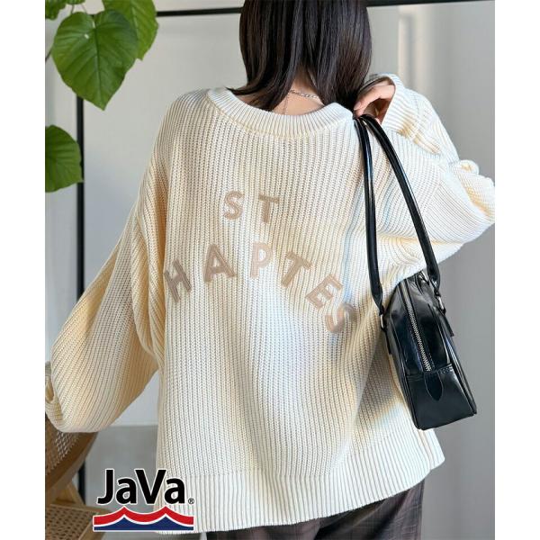 《 java ジャバコラボ》 カーディガン レディース おしゃれ トップス バック カレッジ ロゴ ワッペン サマーニット カーデ 長袖 大きいサイズ