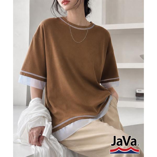 《JaVa ジャバコラボ》チュールドッキング配色ステッチトップス JaVa クラシカルエルフ jv1330094