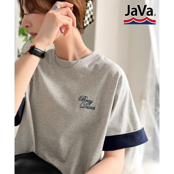 《JaVaジャバコラボ》綿100％ 胸刺繍入り 袖配色切り替え Tシャツ JaVa クラシカルエルフ jv1330106