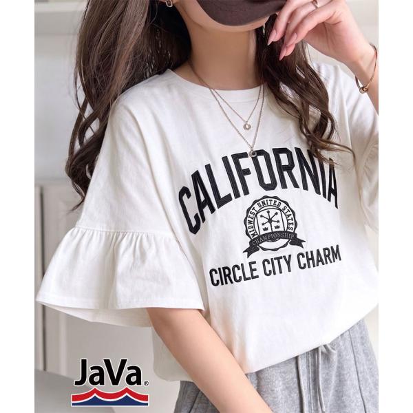 《JaVaジャバコラボ》綿100％袖フリル配色カレッジロゴ刺繍Tシャツ（半袖） JaVa クラシカルエルフ jv1410010