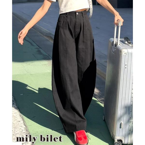 【 mily bilet 】ボトムス パンツ レディース タックカーブパンツ 綿100% 主役級 カーブシルエット