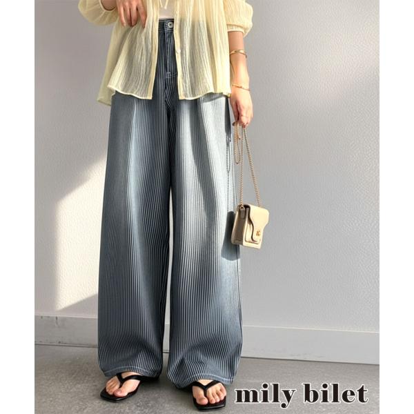 【 mily bilet 】ボトムス パンツ レディース デニム ヒッコリーパンツ デニムパンツ ハイウエス
