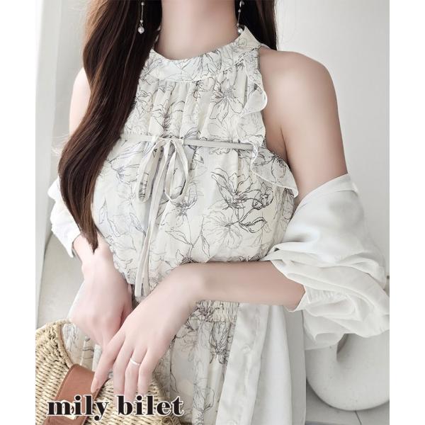 【mily bilet】 ワンピース レディース 春 アメスリ リボン タイ ワンピ ロング丈 フレアライン 大きいサイズ