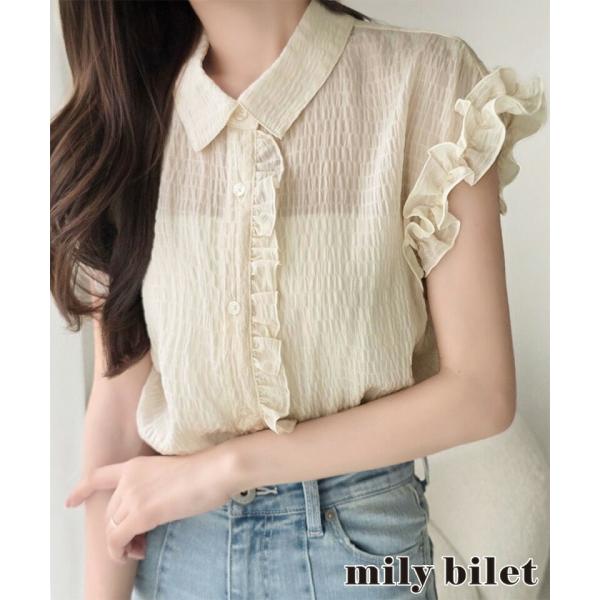 【mily bilet】大人のフリルショルダーノースリーブシャツ mily bilet クラシカルエルフ mi1019146