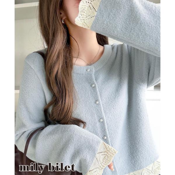 【mily bilet】前後2way配色ニットレースカーディガン mily bilet クラシカルエルフ mi1029195