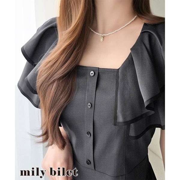【mily bilet】ショルダーダブルフリルスクエアネックワンピース mily bilet クラシカルエルフ mi1269015