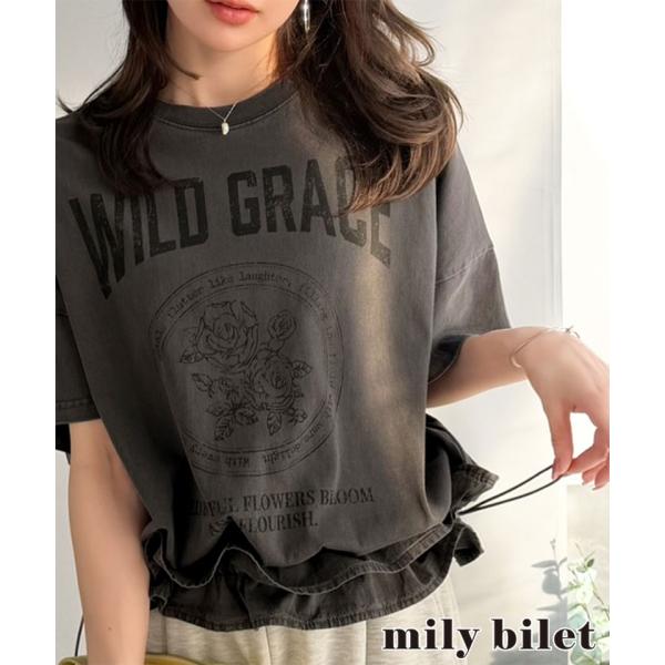 【mily bilet】 tシャツ レディース 半袖 トップス 綿100％ ゆったり 大きいサイズ 裾ドロスト フリル