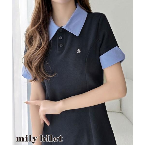【mily bilet】ワンピース 半袖 ロング レディース ポロワンピース ロング丈 大人可愛い カジュアル 鹿の子
