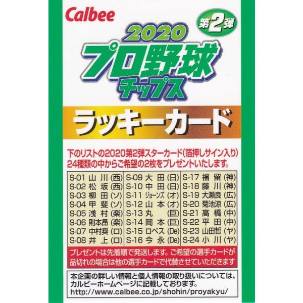 カルビー 2020プロ野球チップス第2弾 ラッキーカード : トレカショップ
